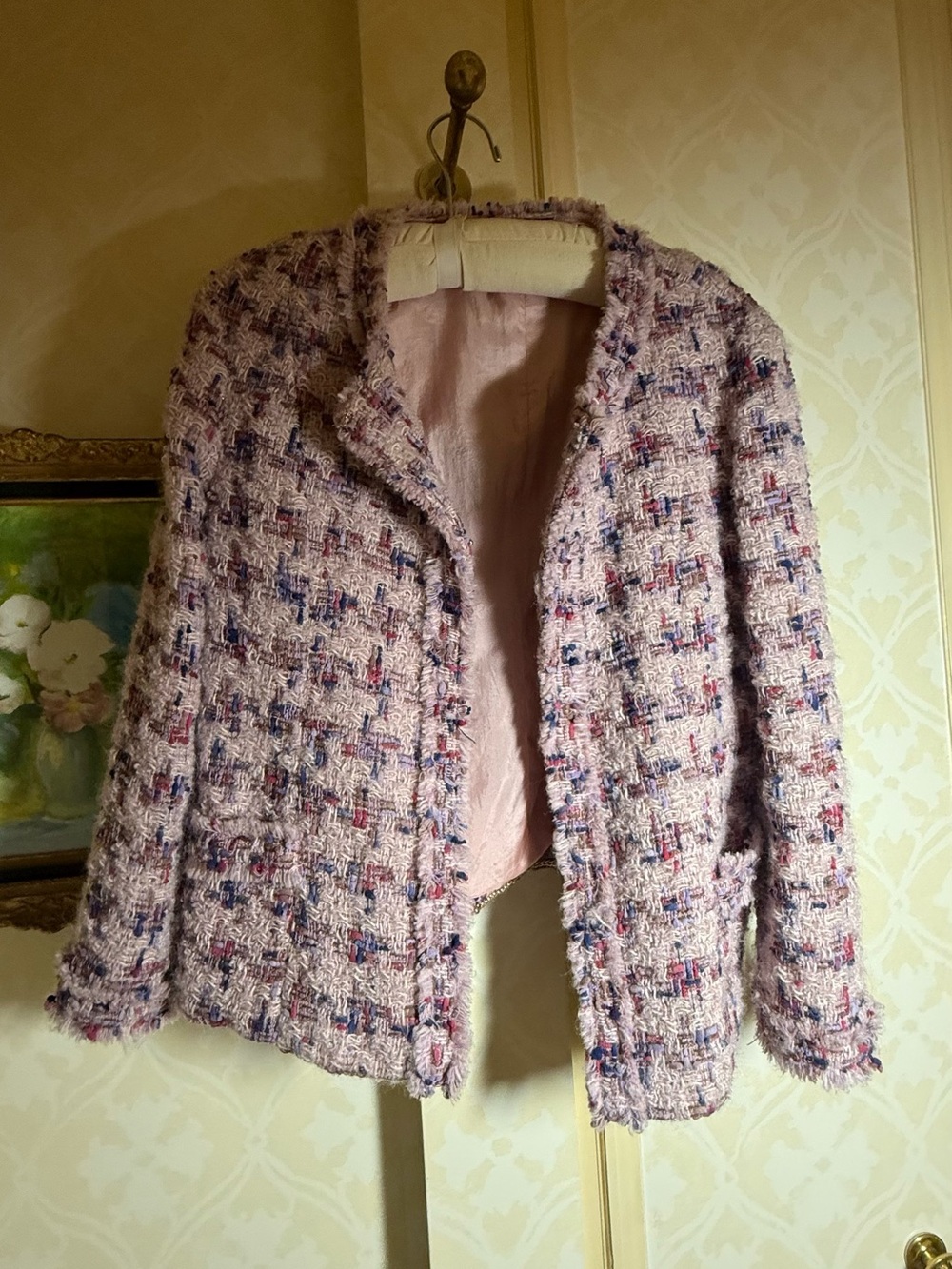 Pink Tweed Women's Jacket - Elegant Bouclé Coat